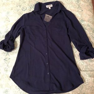 Navy blue button work blouse